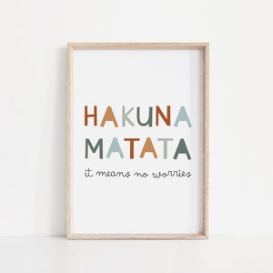 Arte de pared imprimible de Hakuna Matata, póster con cita del Rey León, citas para impresiones de habitaciones infantiles, arte de pared para guardería, descarga digital de arte de pared imprimible