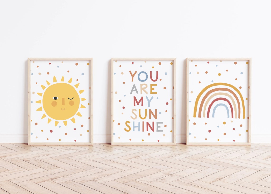 Sunshine Nursery Print Set, Rainbow Sun Decor (digital Download) - Etsy