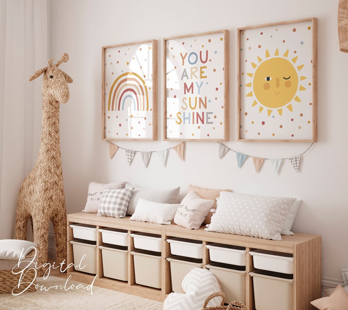 Sunshine Nursery Print Set, Rainbow Sun Decor (digital Download) - Etsy