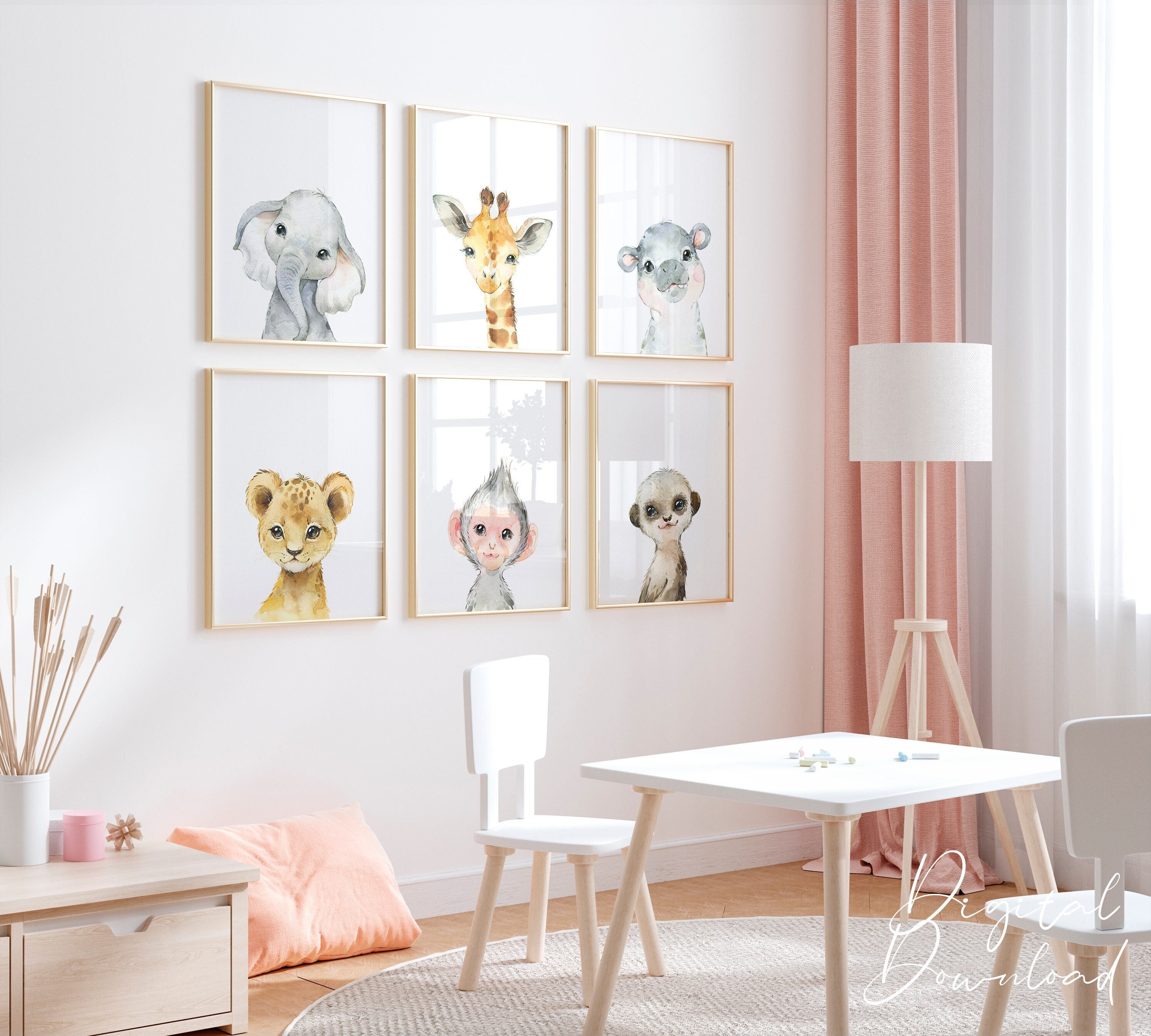 Safari Animal Watercolor Prints, Nursery Wall Art Set (digital Download ...