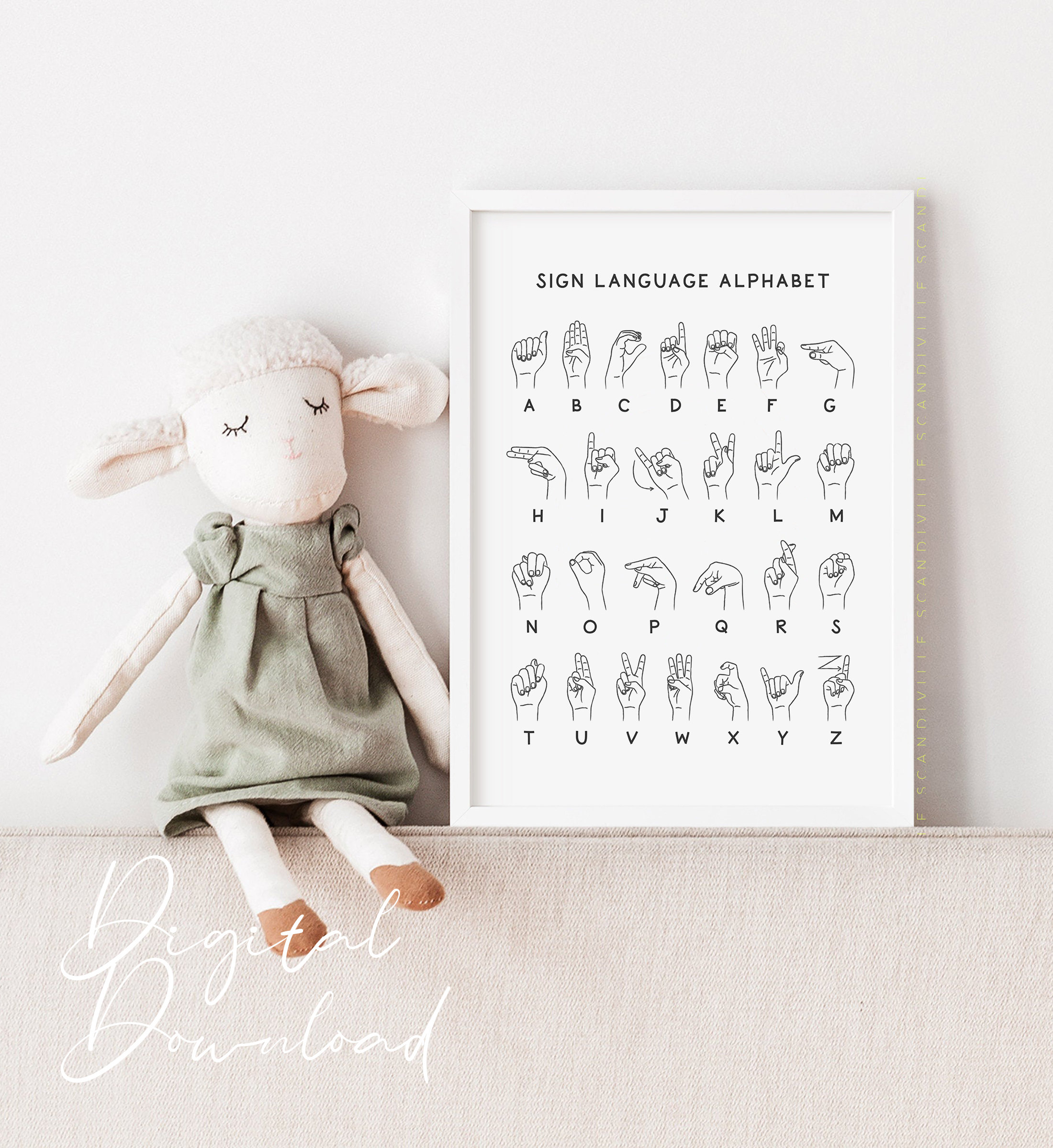 ASL Alphabet Art Printable, Sign Language Educational Poster (digital ...