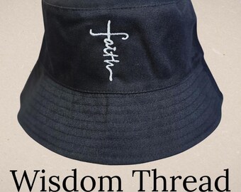 Sombrero tipo pescador Faith bordado a medida – Negro, para la iglesia y la playa.