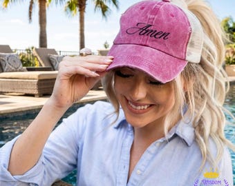 Embroidered AMEN Distressed Dad Hat | Vintage Washed Baseball Cap for Him & Her