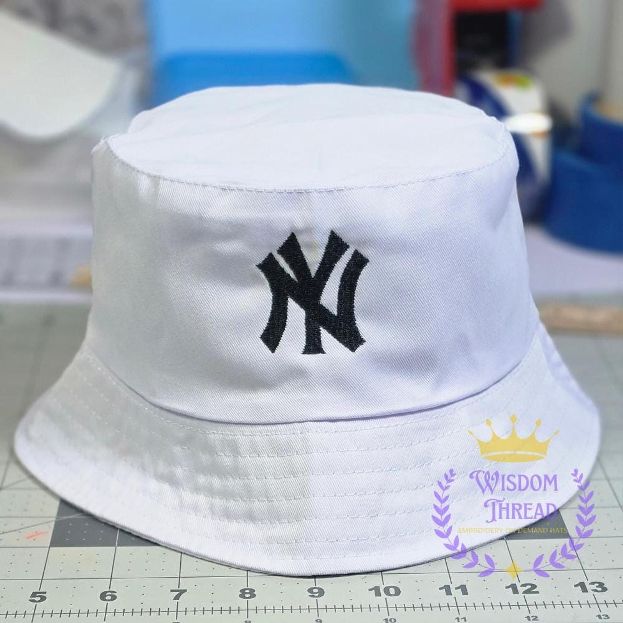Custom Logo Hat, White Embroidered NYC Bucket Style