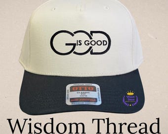 Gorras bordadas personalizadas, gorra snapback personalizada hecha a mano con el lema "Dios es bueno" - Ropa de inspiración cristiana.