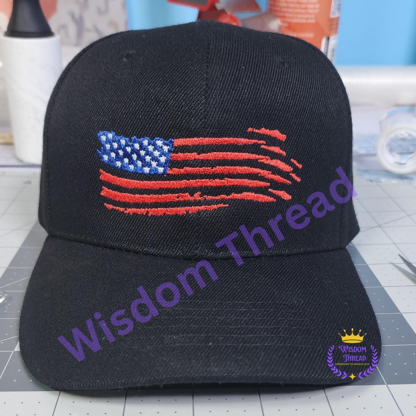 Chapeau papa drapeau des États-Unis vintage brodé fait main : casquette de baseball patriotique