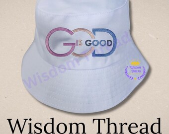 Sombrero tipo pescador bordado, ropa cristiana "Dios es bueno", ropa urbana de fe unisex como regalo.