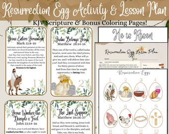 Printable KJV Easter Story Resurrection Eggs, Printable Easter Advent Story Egg activity, Church Easter activities, Holy Week Advent
