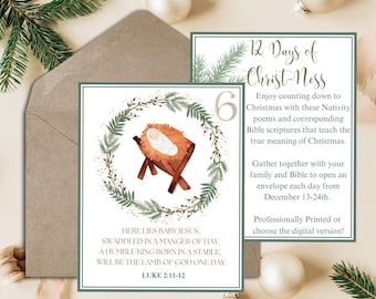 PRINTABLE 12 days of Christ-ness Nativity cards, 12 Days of Gospel Christmas, Scripture Cards for Christmas, Print Christmas Advent cards