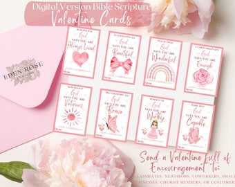 Scripture Valentine's Day Cards for girls | Bible Verse Valentine Card | God Says You Are |Sunday School Valentine's Day| pink bow valentine