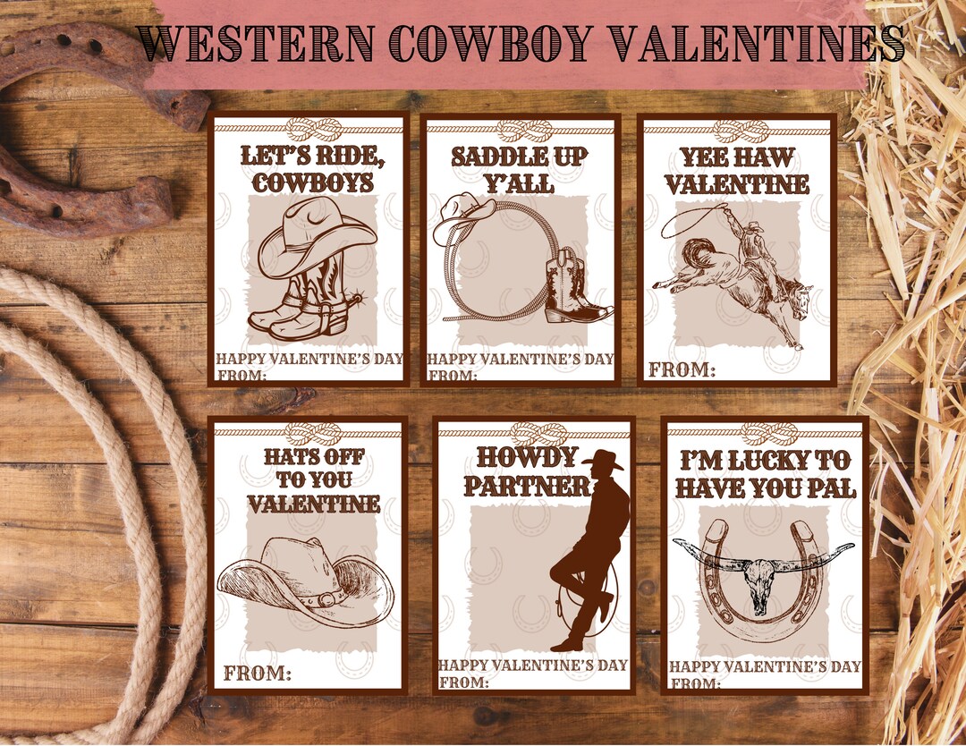 Western Cowboy Rodeo Valentine's Day Cards Class Set for School ...