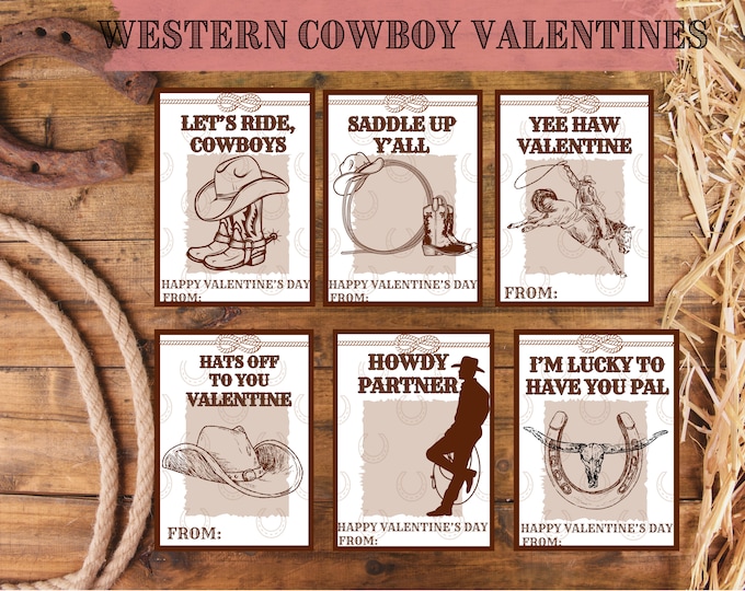 Western Cowboy Rodeo Valentine's Day Cards Class Set for School ...