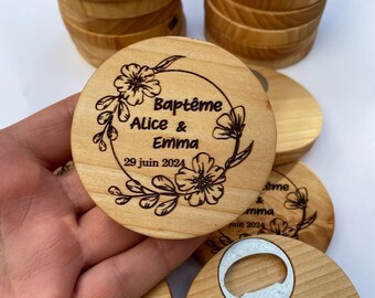 Personalized Round Wood Bottle Opener, Magnet Wooden Opener, Wedding Gift, Wedding Favors For Guest, Customizable Bottle Cap Openner