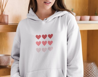 Valentine Hoodie, Hearts x 9, Womens Hoody, Valentines Day Present, Cute Valentine Hoodie for Women, Valentines Gifts, Heart, Love, Clothing