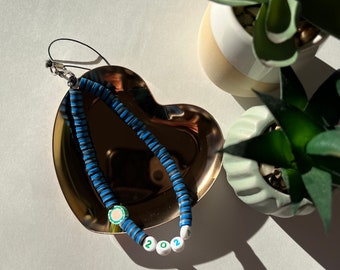 2024 blue Beaded Phone chain, Wrist Strap, Beaded Handmade, Colorful Beads, Phone Charm Strap, clay design beads