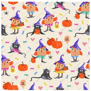Carta digitale di Halloween, download immediato, regalo da incartare, clipart per bambini, modello senza cuciture, modello di stoffa per bambini, modello di fiaba da scaricare immediatamente
