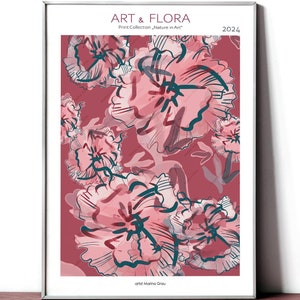 Affiche stylisée de coquelicots, impression de la nature, déco flore, illustration cadeau, art d'emballage moderne, décoration murale imprimable à télécharger, téléchargement immédiat