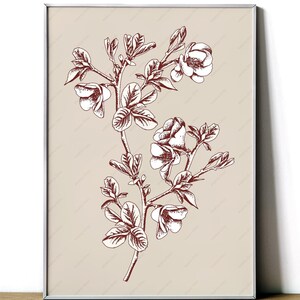 Pôster de galho de flor, impressão da natureza, decoração de flora, ilustração de presente, belas artes, arte de embrulho, download de decoração de parede para impressão, download instantâneo