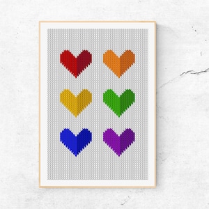 Knitted Hearts Poster, Love Print, LGBTQ Pride Poster, Wedding Invitation, Valentine Day Sign, Mother Greeting Card, Birthday Illustration