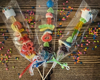 5+ XL Candy Kabobs Favores de fiesta de cumpleaños, Trato de cumpleaños, Favor de fiesta para niños, Brocheta de caramelo, Dulces, Cumpleaños de niños; Gomitas *ENVÍO GRATIS*