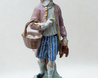 Vintage Dresden Porcelain Figurine | Egg Collector with Game Bird | 20cm German Figurine D5909 | Auction Find | Ships to USA