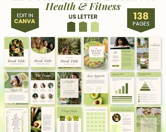 Green eBook Template Health, Recipe eBook Template Canva, Wellness Coach Workbook Template Editable Lead Magnet Fitness eBook Template Canva