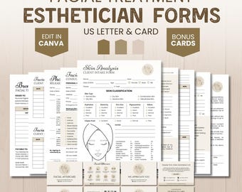 Facial Treatment Forms, Printable Facial Consultation Form, Esthetician Intake Form, Esthetician Consent Forms, Beauty Salon Templates Canva