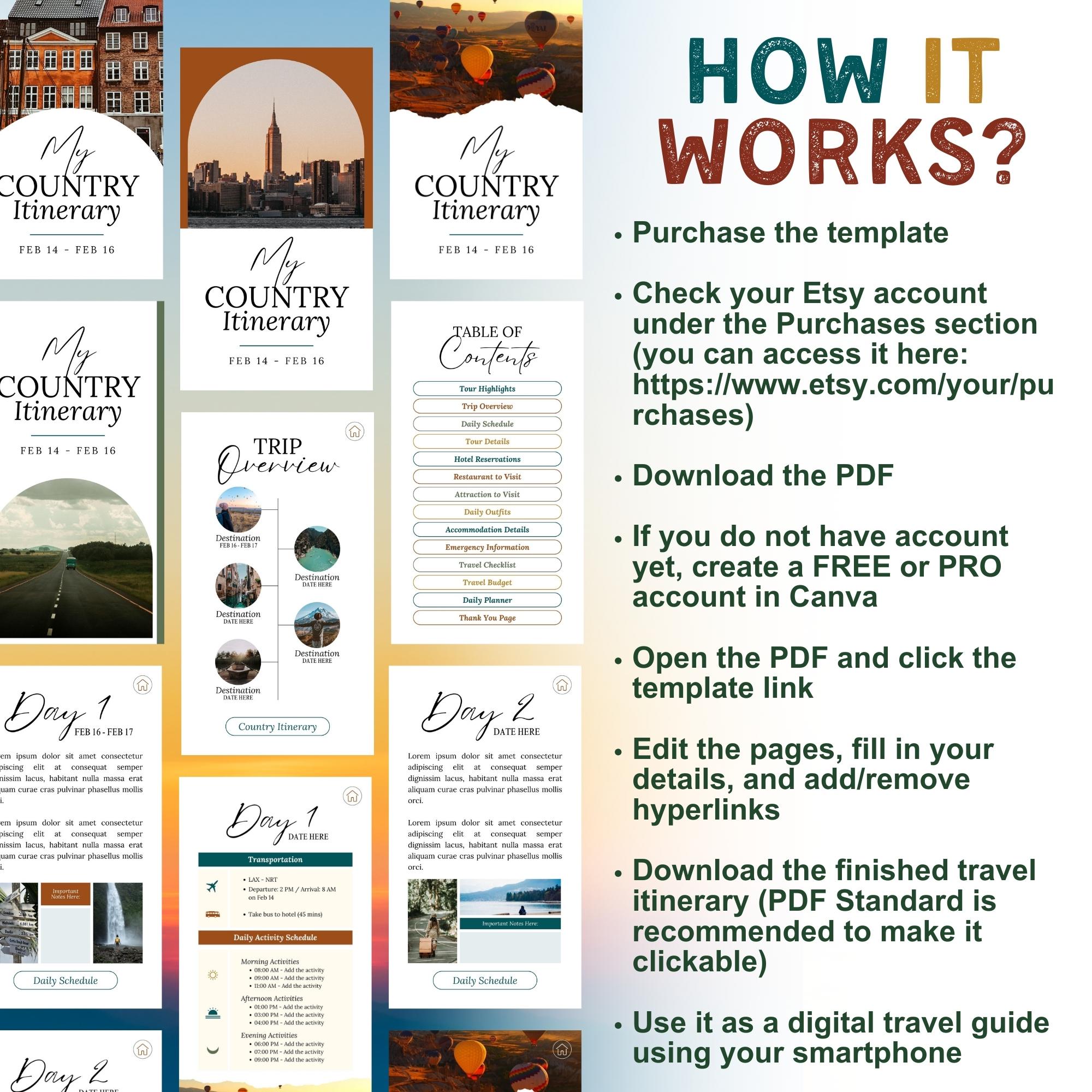 Mobile Travel Itinerary Template Canva, Trip Itinerary Guide, Digital ...