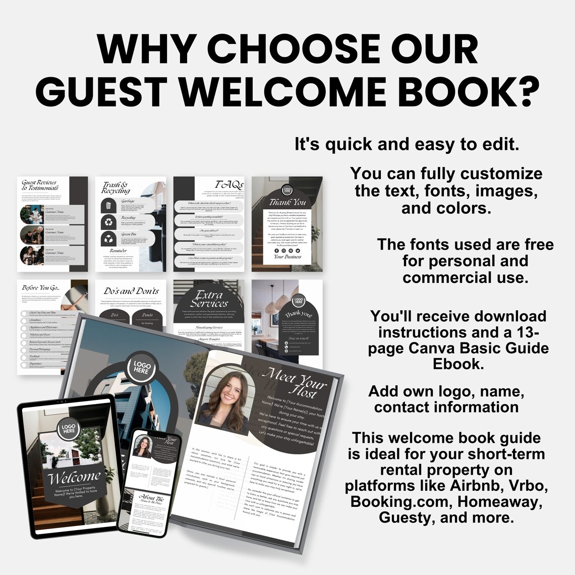 Airbnb Welcome Book Template Canva, Guest Guide Book Canva Template Short Term Rental Welcome ...