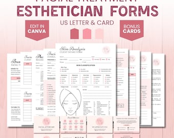Facial Treatment Forms, Pink Facial Consultation Form, Esthetician Intake Form, Pink Esthetician Consent Forms, Beauty Salon Templates Canva
