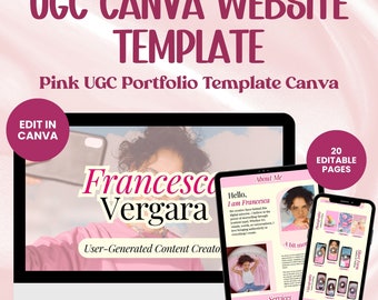 Pink UGC Portfolio Template Canva Website Template Portfolio Aesthetic, Influencer Canva Editable Portfolio, Beauty UGC Content Creator