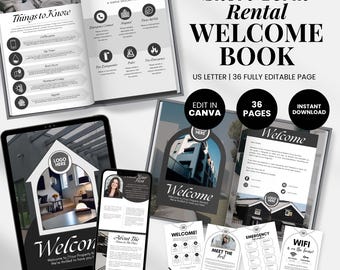 Airbnb Welcome Book Template, Editable Airbnb Welcome Sign, Printable House Manual, Canva Airbnb Host Guidebook, Short Term Rental Guestbook