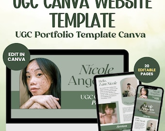 UGC-portfoliosjabloon Canva, groene UGC-websitesjabloon, UGC-mediakit, bewerkbare Canva-websitesjabloon voor gezondheidsbeïnvloeder voor ugc