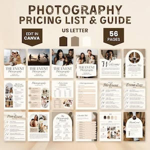Photography Pricing Guide Template, Photographer Pricing Template, Photography Services Guide, Photography Package Price List Template Canva
