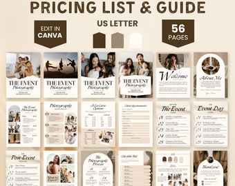 Photography Pricing Guide Template, Photographer Pricing Template, Photography Services Guide, Photography Package Price List Template Canva