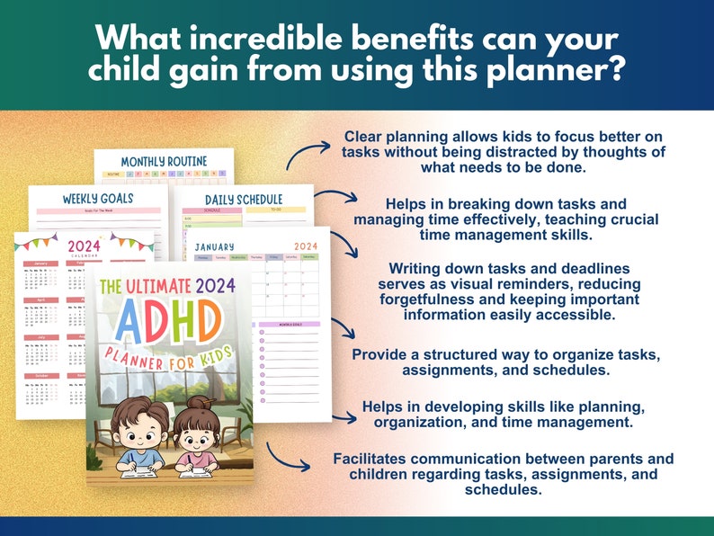 The Ultimate 2024 ADHD Planner for Kids Printable School Planner for ADHD Children Journal and