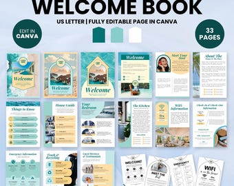 Airbnb Welcome Book Template Canva, Printable Airbnb guidebook, Short Term Rental Handbook, Vacation Rental Guest Book, VRBO Welcome Signs