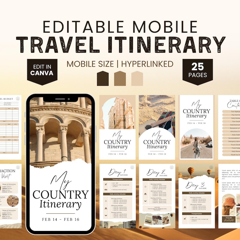Mobile Travel Itinerary Template Canva, Trip Itinerary Guide, Digital ...