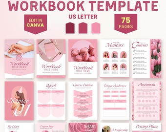 Pink Course Workbook Template Canva, Coach Workbook, Canva Template Workbook, Coaching Worksheets, Course Creator Ebook Workbook Template
