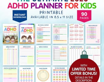 De ultieme 2026 ADHD-planner voor kinderen, ADHD-kinderplanner, Adhd Kids School Tracker, Adhd Digital Planner Kids Routine Chart, cadeau voor kinderen