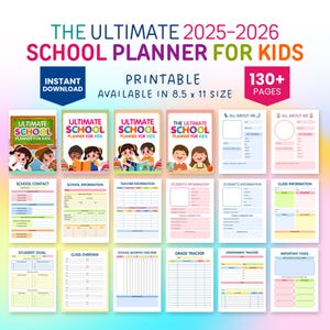 Kinderschulplaner druckbar, Back to School Arbeitsplaner, Akademischer Planer für Schüler, 2025-2026 Schülerplaner Druckbarer Schultracker
