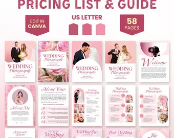 Wedding Photography Pricing Guide, Wedding Price Guide, Wedding Pricing Template Canva, Photography Pricing Sheet, Photographer Brochures