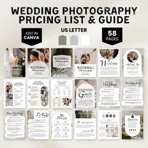 Modelo de guia de preços de fotografia de casamento, modelo de lista de preços de fotógrafo de casamento, modelo de lista de preços de fotografia