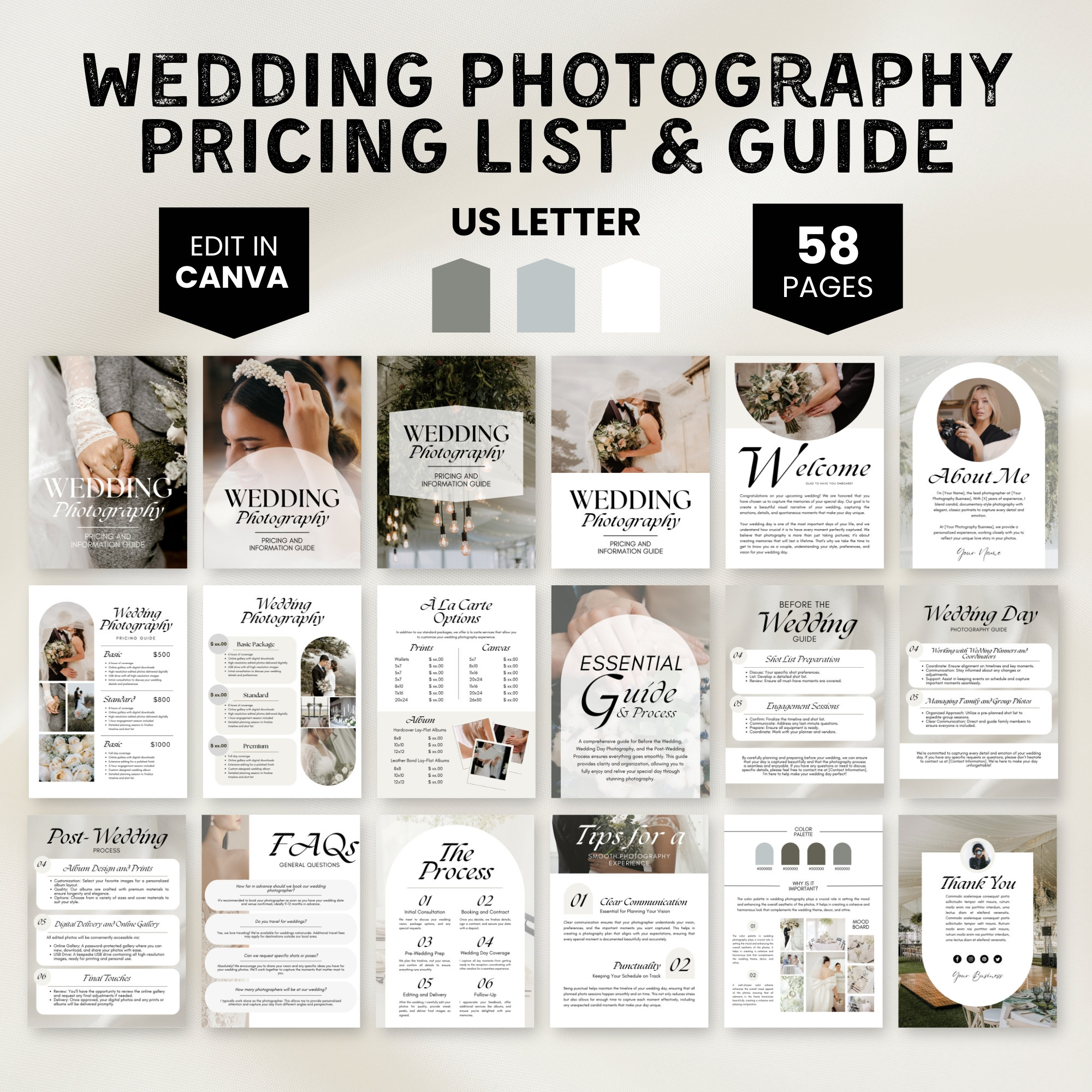 Wedding Photography Pricing Guide Template, Wedding Photographer Pricing List Photography Packages Template, Photography Price List Template