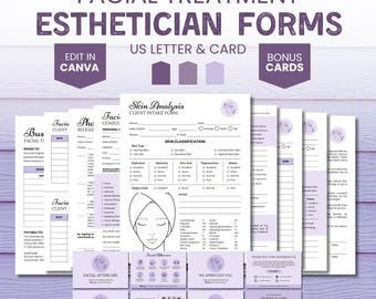 Facial Treatment Forms, Purple Facial Consultation Form, Esthetician Intake Form, Violet Esthetician Consent Forms, Beauty Salon Templates