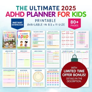 De ultieme ADHD-planner voor 2025 voor kinderen, ADHD-kinderplanner, Adhd Kids School Tracker, Adhd Digital Planner Kids Routine Chart, cadeau voor kinderen
