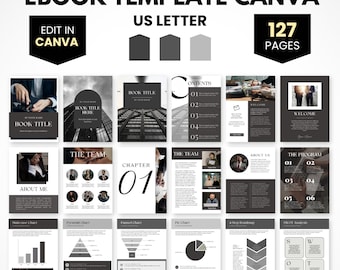 Black eBook Template Canva, Editable Course Creator Workbook Template, Lead Magnet Template, Coaching Workbook Template Black Canva Template