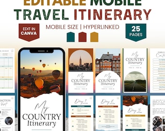 Modèle d'itinéraire de voyage sur mobile Canva, Guide d'itinéraire de voyage, Planificateur de voyage numérique, Modèle d'agence de voyages, Itinéraire mobile modifiable