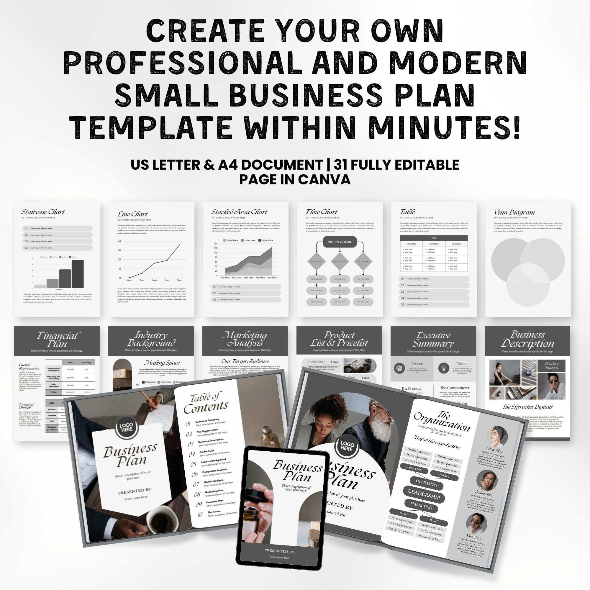 Small Business Plan Template Canva | Business Launch Plan | Start up ...