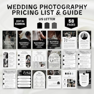 Wedding Photography Pricing Guide Template, Wedding Photographer Pricing List Photography Packages Template, Photography Price List Canva